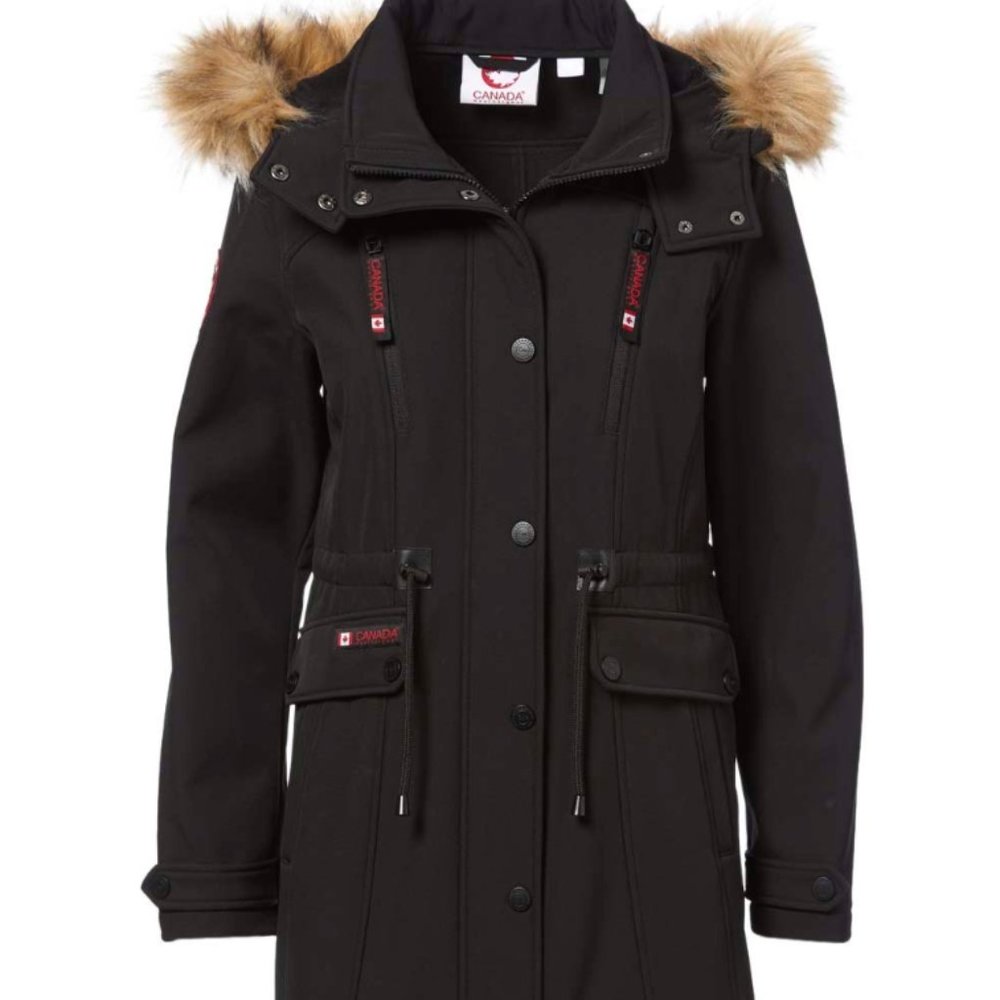 CANADA WEATHER GEAR | Black & Natural Cinched-Waist Hooded Jacket (Size: 1X)